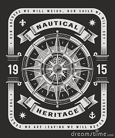 Â Vintage Nautical Heritage Typography On Black Background Vector Illustration